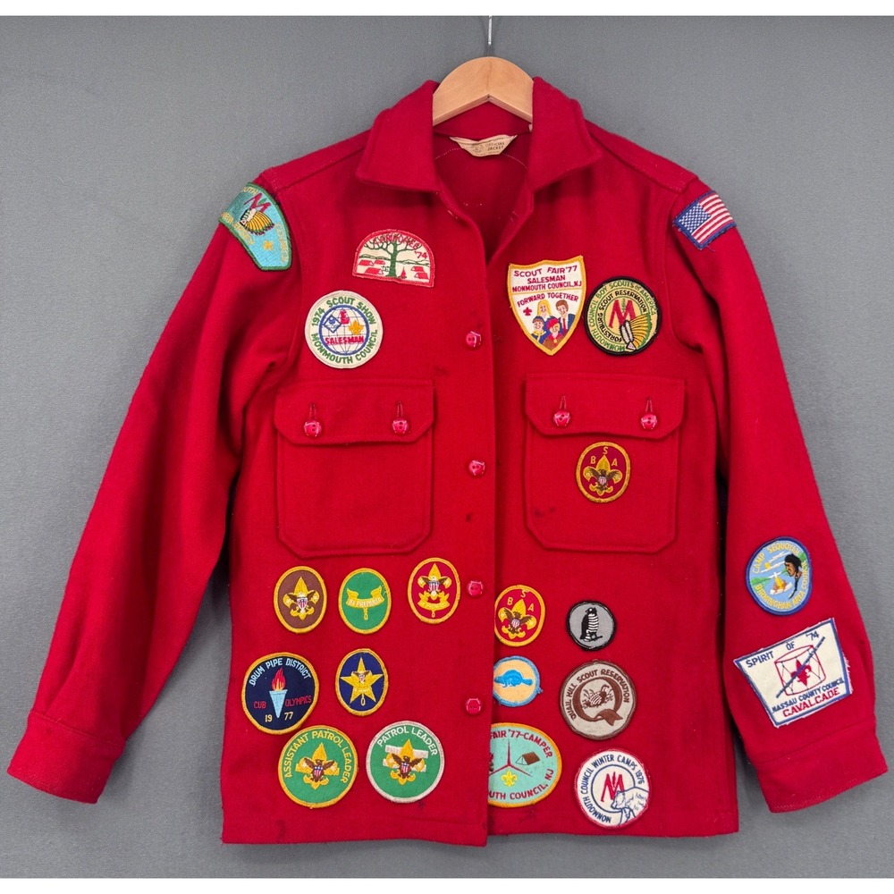 BSA Official Jacket Youth 18 Red Wool Patch Heavy 70s Vintage Gorpcore Americana